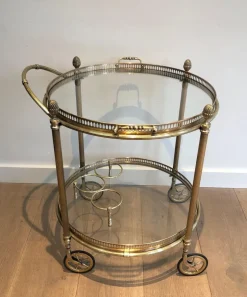 Pamono Round Brass Bar Cart from Maison Baguès, 1940s> Serving Bar Carts & Trolleys