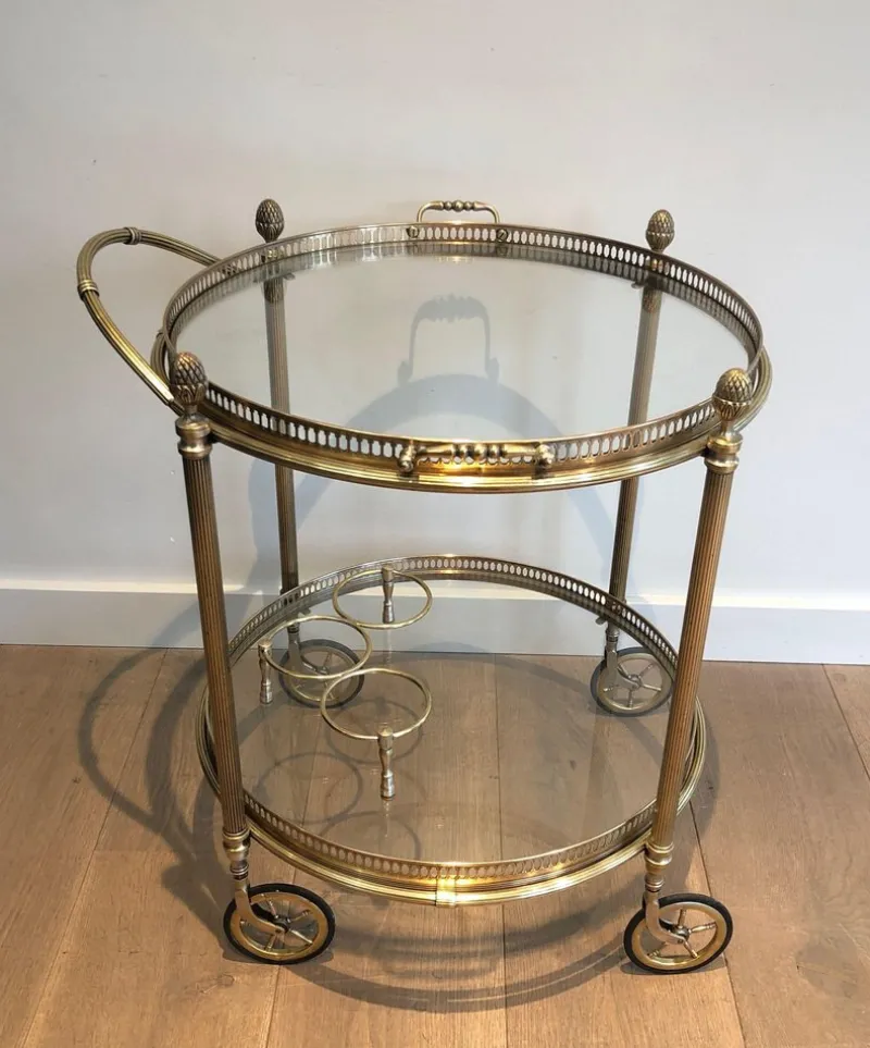 Pamono Round Brass Bar Cart from Maison Baguès, 1940s> Serving Bar Carts & Trolleys