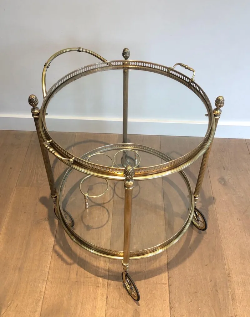 Pamono Round Brass Bar Cart from Maison Baguès, 1940s> Serving Bar Carts & Trolleys