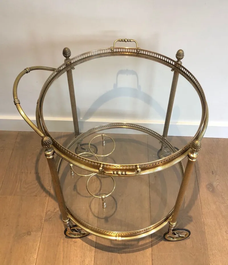 Pamono Round Brass Bar Cart from Maison Baguès, 1940s> Serving Bar Carts & Trolleys