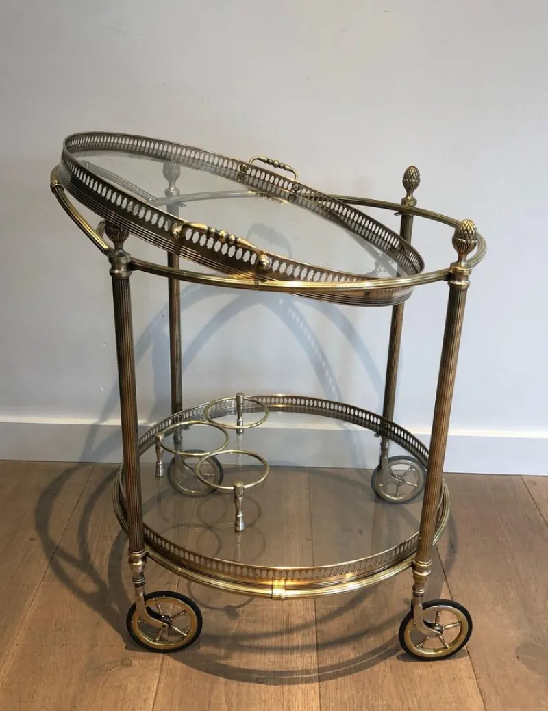 Pamono Round Brass Bar Cart from Maison Baguès, 1940s> Serving Bar Carts & Trolleys