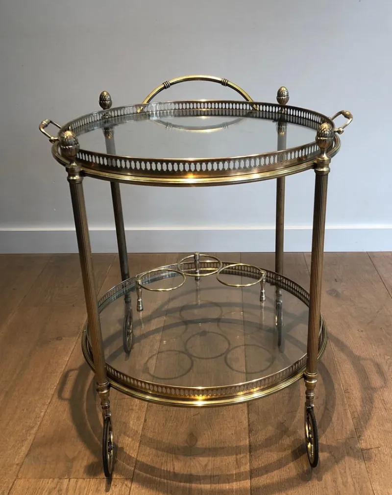 Pamono Round Brass Bar Cart from Maison Baguès, 1940s> Serving Bar Carts & Trolleys