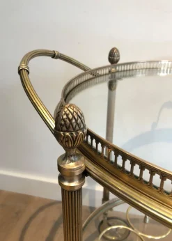 Pamono Round Brass Bar Cart from Maison Baguès, 1940s><noscript><img width=