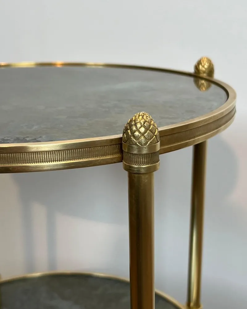 Clearance Pamono Round Bronze Sellette Table with Triple Eglomised Mirror Tops by Maison Baguès