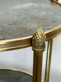 Clearance Pamono Round Bronze Sellette Table with Triple Eglomised Mirror Tops by Maison Baguès