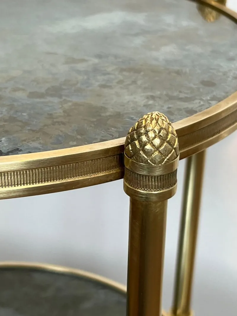 Clearance Pamono Round Bronze Sellette Table with Triple Eglomised Mirror Tops by Maison Baguès