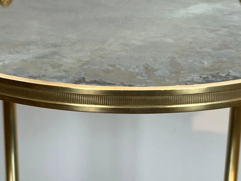 Clearance Pamono Round Bronze Sellette Table with Triple Eglomised Mirror Tops by Maison Baguès