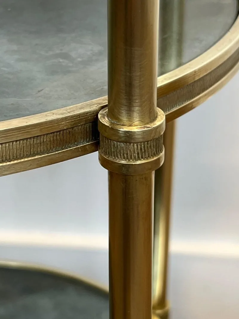 Clearance Pamono Round Bronze Sellette Table with Triple Eglomised Mirror Tops by Maison Baguès