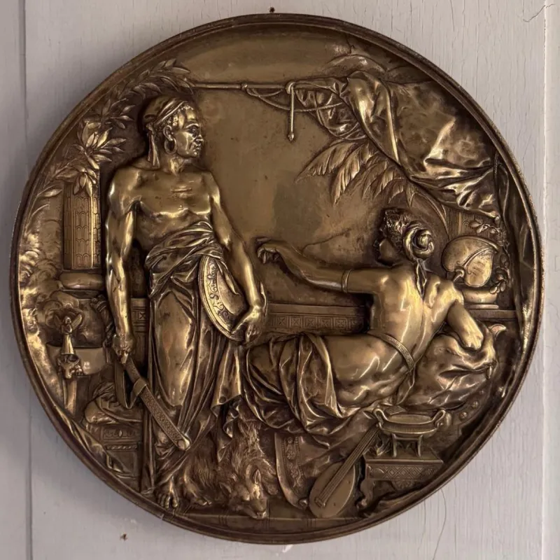 Clearance Pamono Round Bronze Wall Plaque, 1800s
