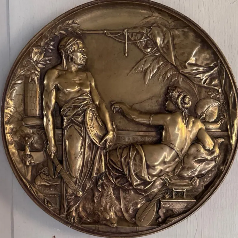 Clearance Pamono Round Bronze Wall Plaque, 1800s
