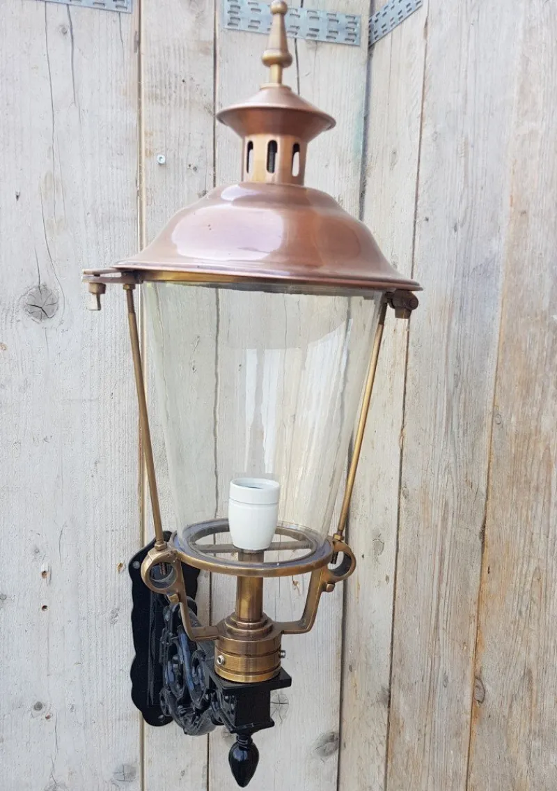 Pamono Round Cast Iron and Copper Wall Lantern> Garden Lighting