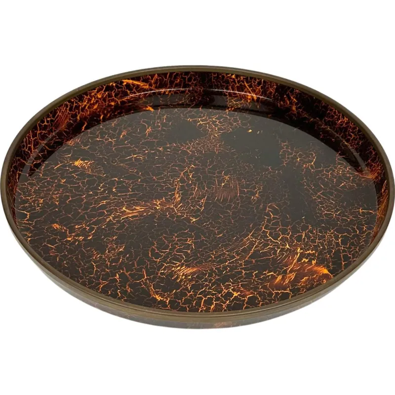 Online Pamono Round Centerpiece Serving Tray in Faux Tortoiseshell and Brass, Italy, 1970s