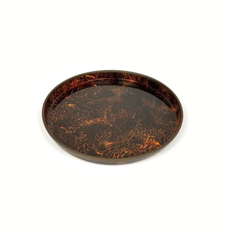 Online Pamono Round Centerpiece Serving Tray in Faux Tortoiseshell and Brass, Italy, 1970s