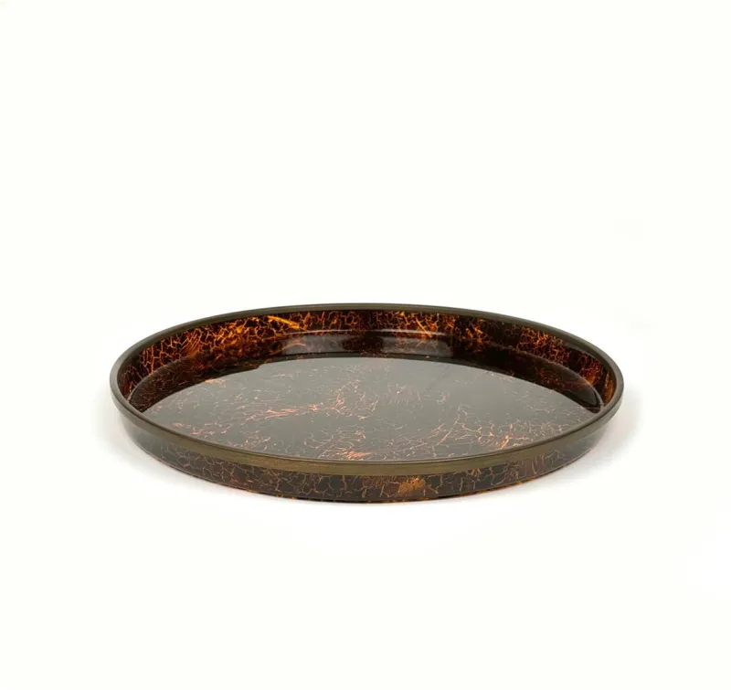 Online Pamono Round Centerpiece Serving Tray in Faux Tortoiseshell and Brass, Italy, 1970s