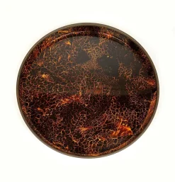 Online Pamono Round Centerpiece Serving Tray in Faux Tortoiseshell and Brass, Italy, 1970s