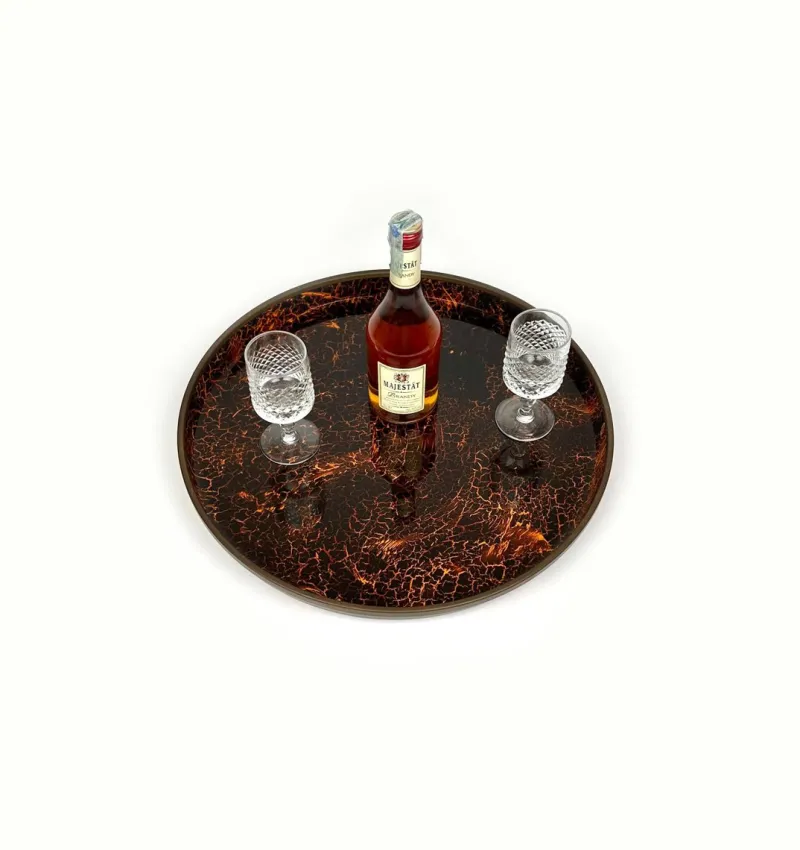 Online Pamono Round Centerpiece Serving Tray in Faux Tortoiseshell and Brass, Italy, 1970s