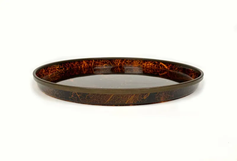 Online Pamono Round Centerpiece Serving Tray in Faux Tortoiseshell and Brass, Italy, 1970s