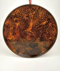 Online Pamono Round Centerpiece Serving Tray in Faux Tortoiseshell and Brass, Italy, 1970s