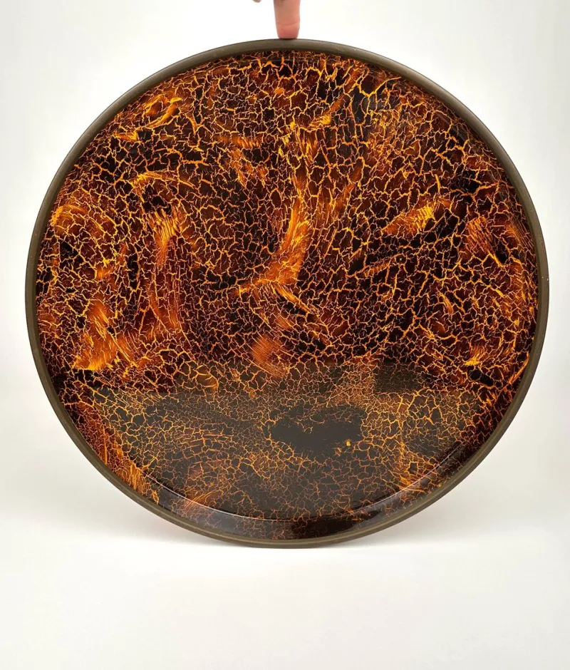 Online Pamono Round Centerpiece Serving Tray in Faux Tortoiseshell and Brass, Italy, 1970s
