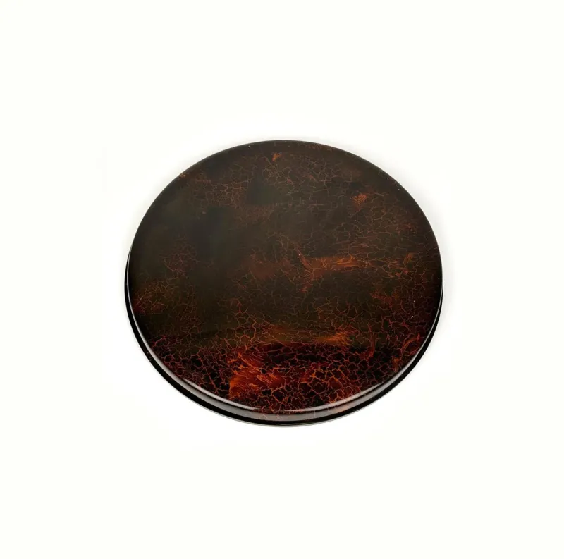 Online Pamono Round Centerpiece Serving Tray in Faux Tortoiseshell and Brass, Italy, 1970s