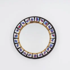 Pamono Round Ceramic Wall Mirror, Belgium, 1970s> Mirrors