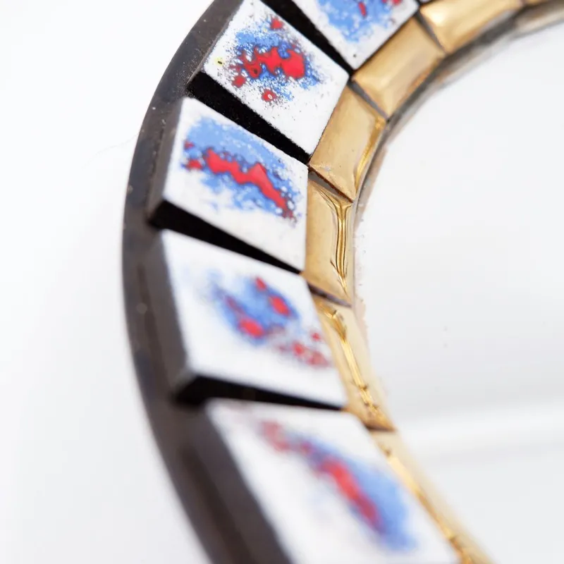 Pamono Round Ceramic Wall Mirror, Belgium, 1970s> Mirrors