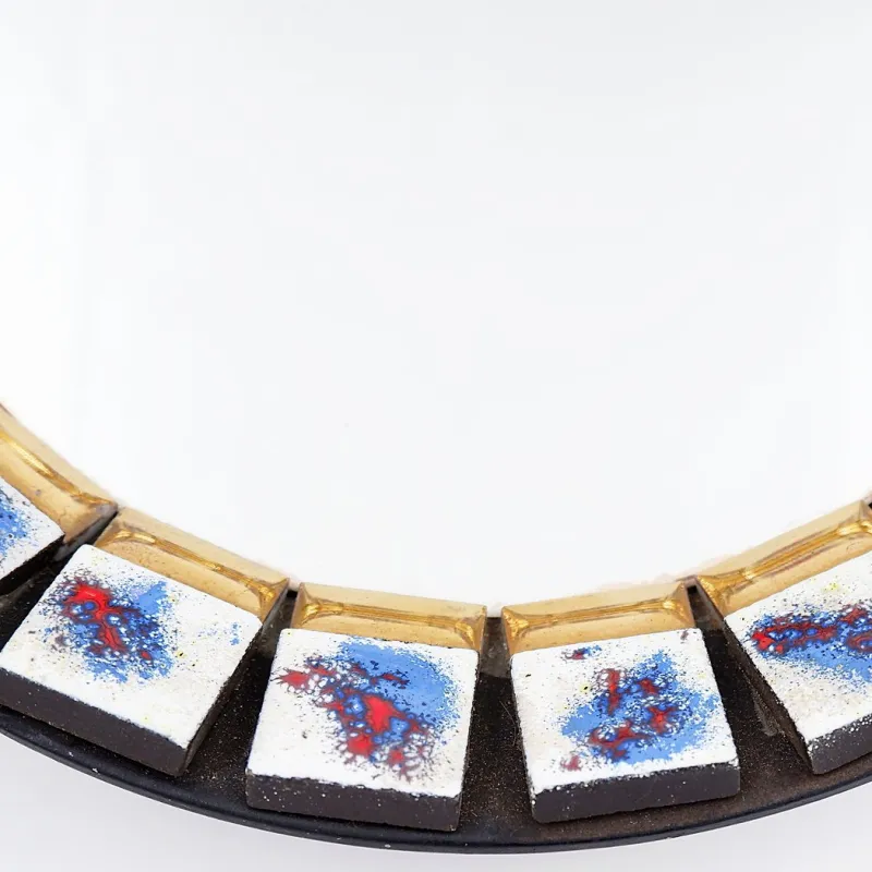 Pamono Round Ceramic Wall Mirror, Belgium, 1970s> Mirrors