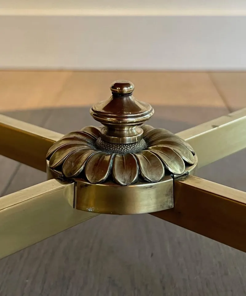 Best Pamono Round Coffee Table in Brass with Black Lacquered Glass Top by Maison Jansen