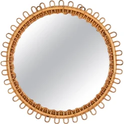 Pamono Round Curved Rattan and Bamboo Mirror attributed to Franco Albini, Italy, 1960s