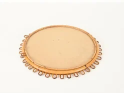 Pamono Round Curved Rattan and Bamboo Mirror attributed to Franco Albini, Italy, 1960s