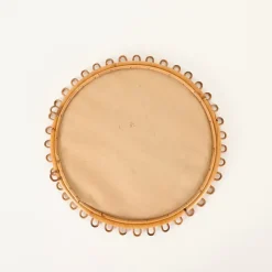 Pamono Round Curved Rattan and Bamboo Mirror attributed to Franco Albini, Italy, 1960s