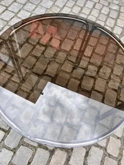 Online Pamono Round Dining Table in Smoked Glass and Chrome