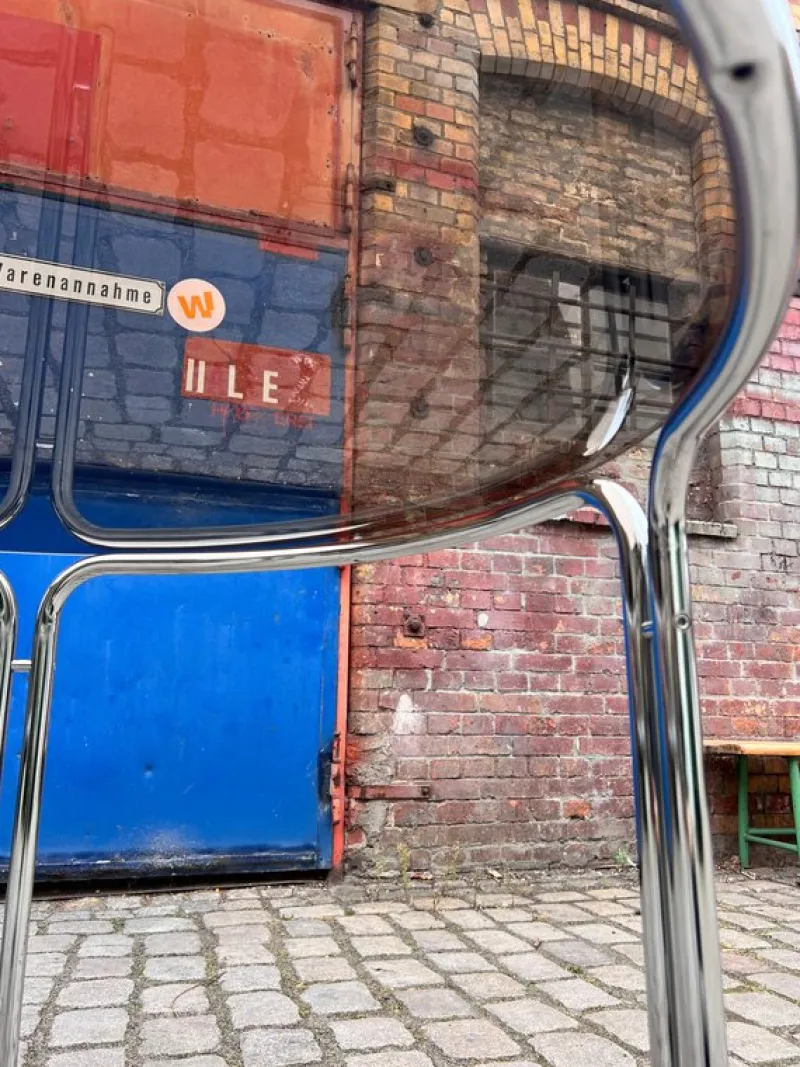 Online Pamono Round Dining Table in Smoked Glass and Chrome