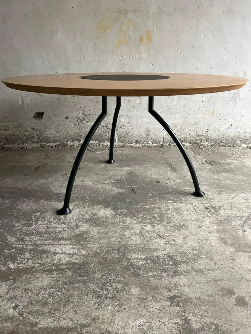 Pamono Round Dining Table with Rotating Black Center Disc, 1990s> Dining Tables & Sets