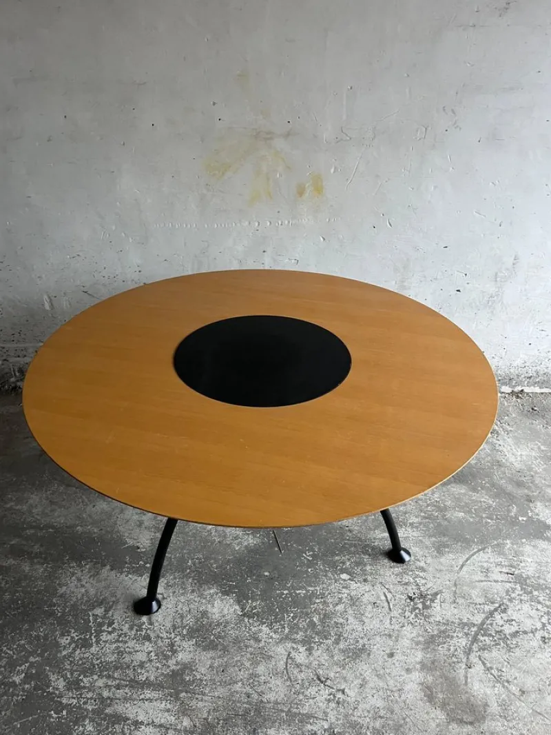Pamono Round Dining Table with Rotating Black Center Disc, 1990s> Dining Tables & Sets