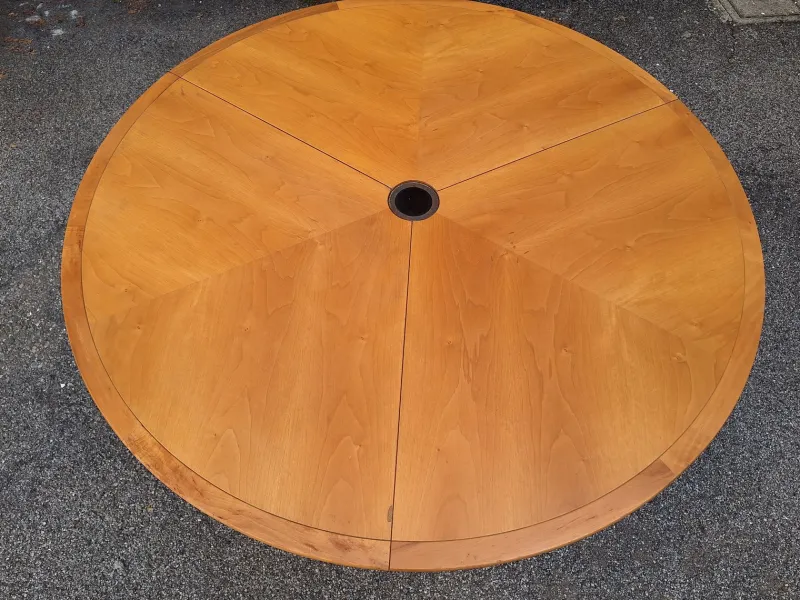 Pamono Round Extendable Table with Lacquered Metal Base and Wooden Top by Francesco Fois for Bernini, Italy, 1986> Dining Tables & Sets