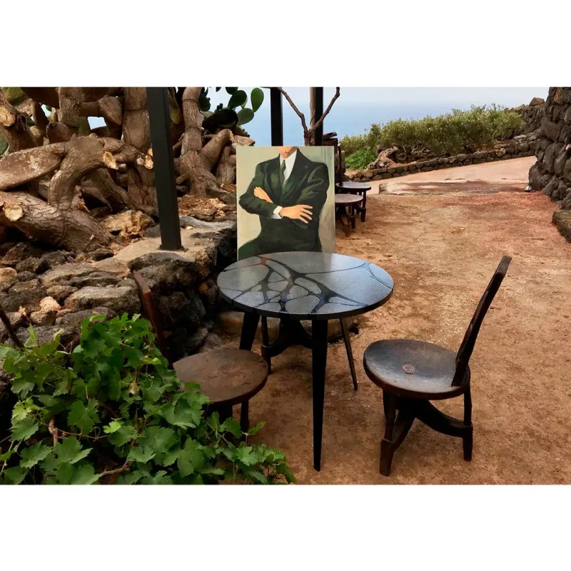 Pamono Round Filodifumo Outdoor Table in Lava Stone and Steel by Riccardo Scibetta & Sonia Giambrone for MYOP> Garden Tables