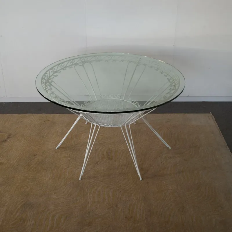 Pamono Round Garden Tea Table in Wrought Iron by Gio Ponti, 1950s> Garden Tables