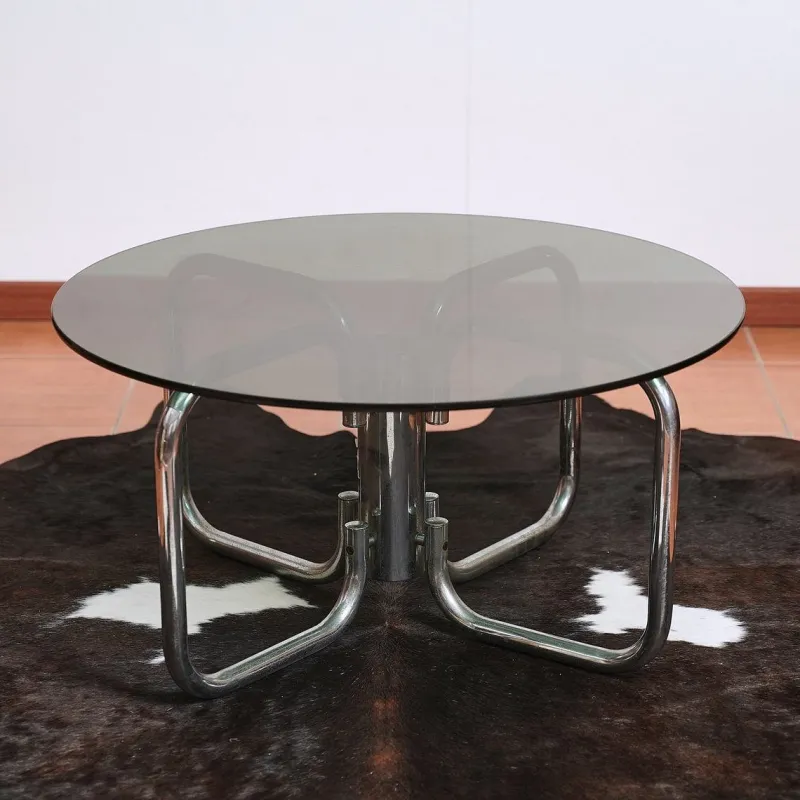 Outlet Pamono Round Glass and Chrome Metal Table, 1970s