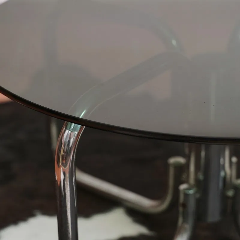 Outlet Pamono Round Glass and Chrome Metal Table, 1970s