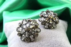 Clearance Pamono Round Gold and Silver Earrings with Zirconias and Diamond Chips, Set of 2