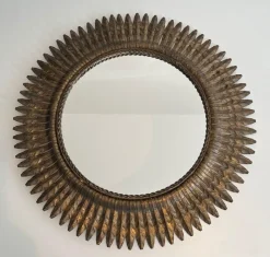 New Pamono Round Golden Metal Sun Mirror