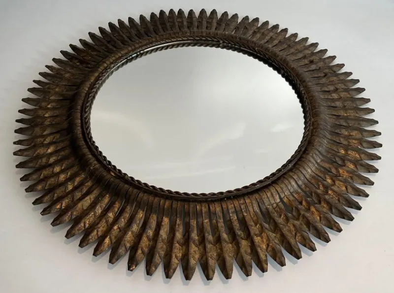 New Pamono Round Golden Metal Sun Mirror