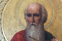 Pamono Round Icon of the Holy Apostle John the Theologian, 19th Century, Tempera & Gold Leaf on Wood