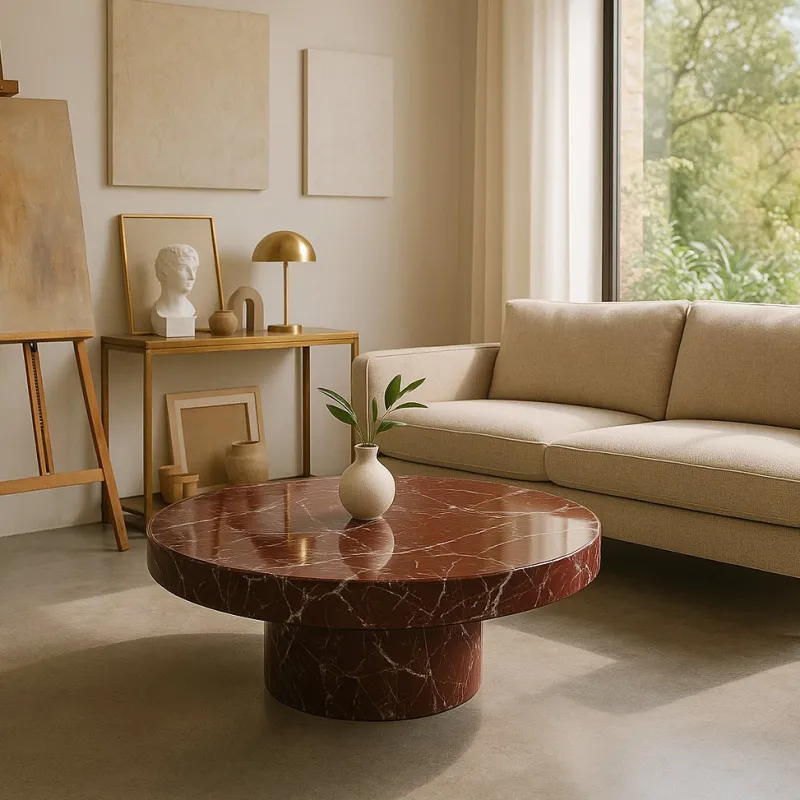 Online Pamono Round Marble Coffee Table in Red Levanto by Andrea Grasso