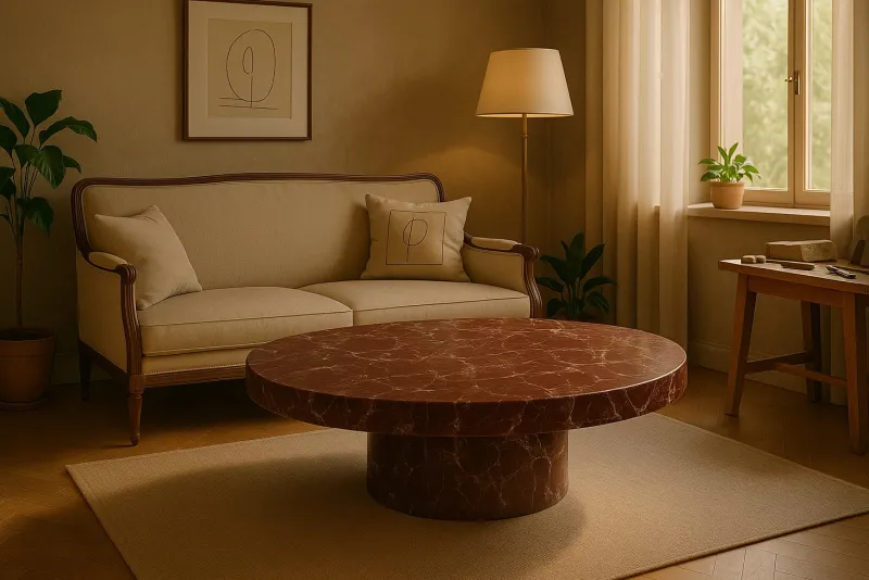 Online Pamono Round Marble Coffee Table in Red Levanto by Andrea Grasso