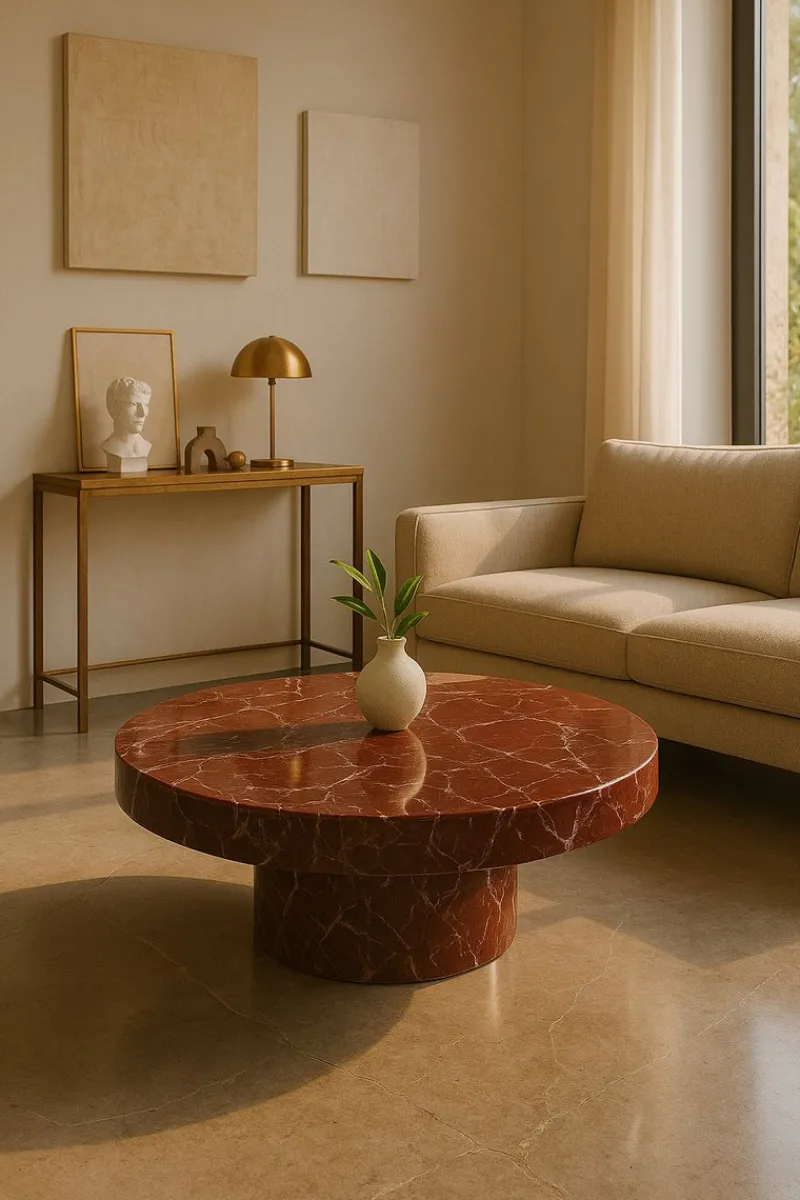 Online Pamono Round Marble Coffee Table in Red Levanto by Andrea Grasso
