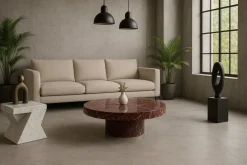 Online Pamono Round Marble Coffee Table in Red Levanto by Andrea Grasso