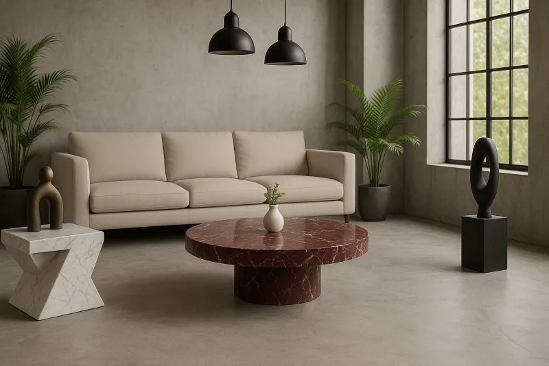 Online Pamono Round Marble Coffee Table in Red Levanto by Andrea Grasso