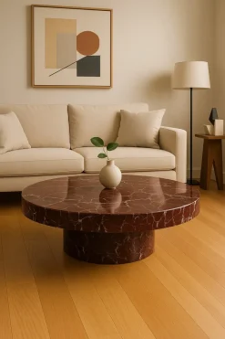 Online Pamono Round Marble Coffee Table in Red Levanto by Andrea Grasso